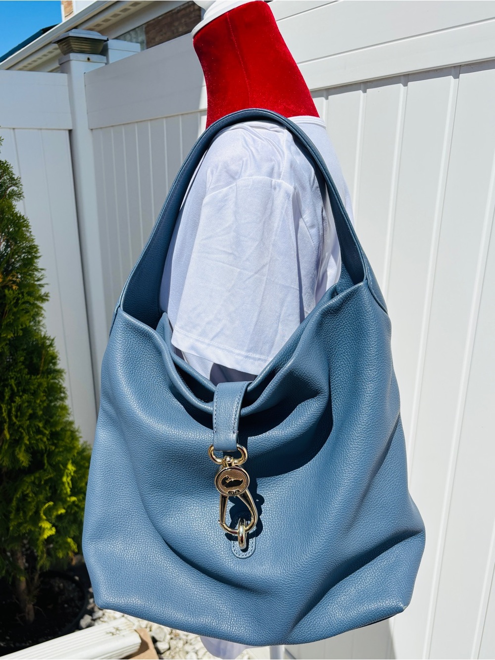 Dooney & Bourke Logo Lock Pebble Leather Hobo Tote Blue Bag - Picture 3 of 8